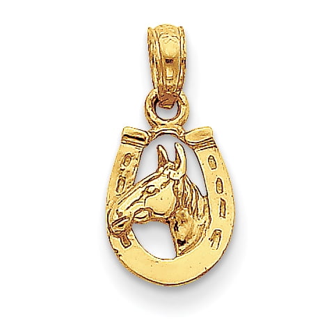 Fer à Cheval en Or Jaune 14K avec Pendentif Tête de Cheval