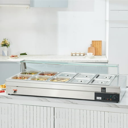 

BENTISM 10*12Qt Commercial Food Warmer Bain Marie Food Warmer with Glass Shield Electric Countertop Food Warmer
