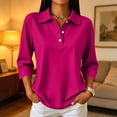 thumbnail image 5 of Womens Polo Shirts 3/4 Sleeve Collared Button Vintage Cute Fall Tops Hot Pink L, 5 of 9