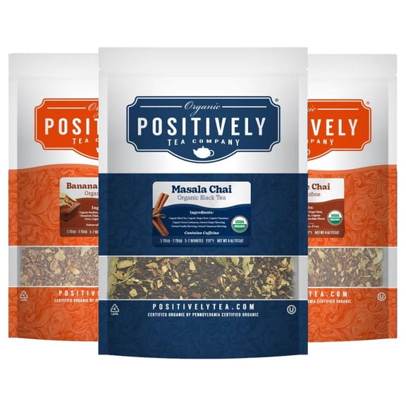Positively Tea's Organic Chai Tea Sampler, Loose Leaf, 4 oz Bags, 3 Pack