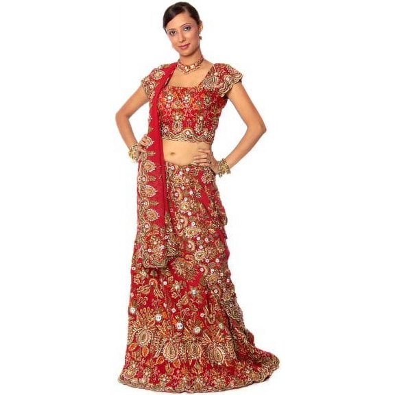 Exotic India Heavy Zardozi Bridal Lehenga with Choli and Dupatta