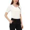 thumbnail image 1 of INSPIRE CHIC Women's Point Neck Button Decor Short Sleeve Satin Blouse S White, 1 of 5