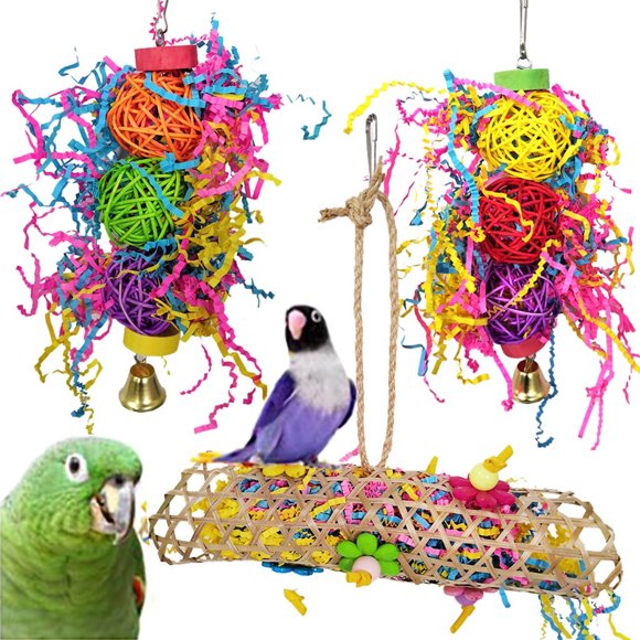 LSLJS Bird Toys, Bird Foraging Hanging Toys Bird Accessories, Pet Bird Parrot Cage Toy Chew Bites Parakeet Cockatiel Conure