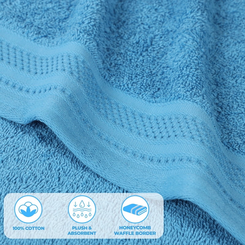 Superior Honeycomb Cotton Medium Weight Face Towels Washcloths, Set of 12, Azure