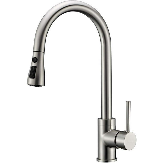 Kunova Single Control Kitchen Faucet in Brushed Nickel with Pull Out Sprayer, Single Handle Hot and Cold Water Swivel Pull Out Pre-Rinse Spout Kitchen Sink Taps with Deck Plate…