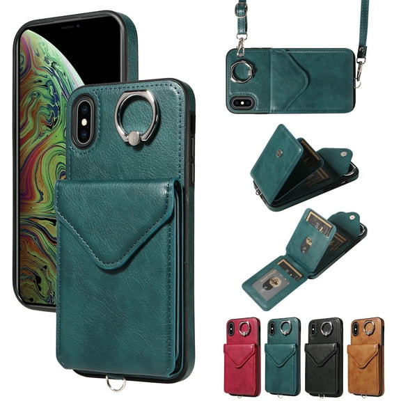 TECH CIRCLE Wallet Case with Card Holder For iPhone XS Max,Rotation Ring Stand PU Leather Shockproof Protective Slim Cover with Shoulder Strap for Women Men for Apple iPhone XS Max 6.5" 2018,Green