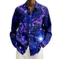 thumbnail image 3 of Shirts For Men Plus Size Galaxy Digital Print Lapel Long Sleeve Button Down Blouse Loose Casual Fall Tops Dark Purple XL, 3 of 4