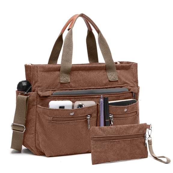 2pcs/Set Women's Corduroy Tote and Crossbody Bag Set, Large Capacity Laptop Shoulder Bags with Adjustable Strap & Zipper Closure, Casual Travel, Work, Sports, Everyday Purse