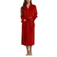 thumbnail image 2 of Women's Long Lapel Plush Bathrobe - Solid Color Thick Winter Homewear, Burgundy, S, 2 of 5