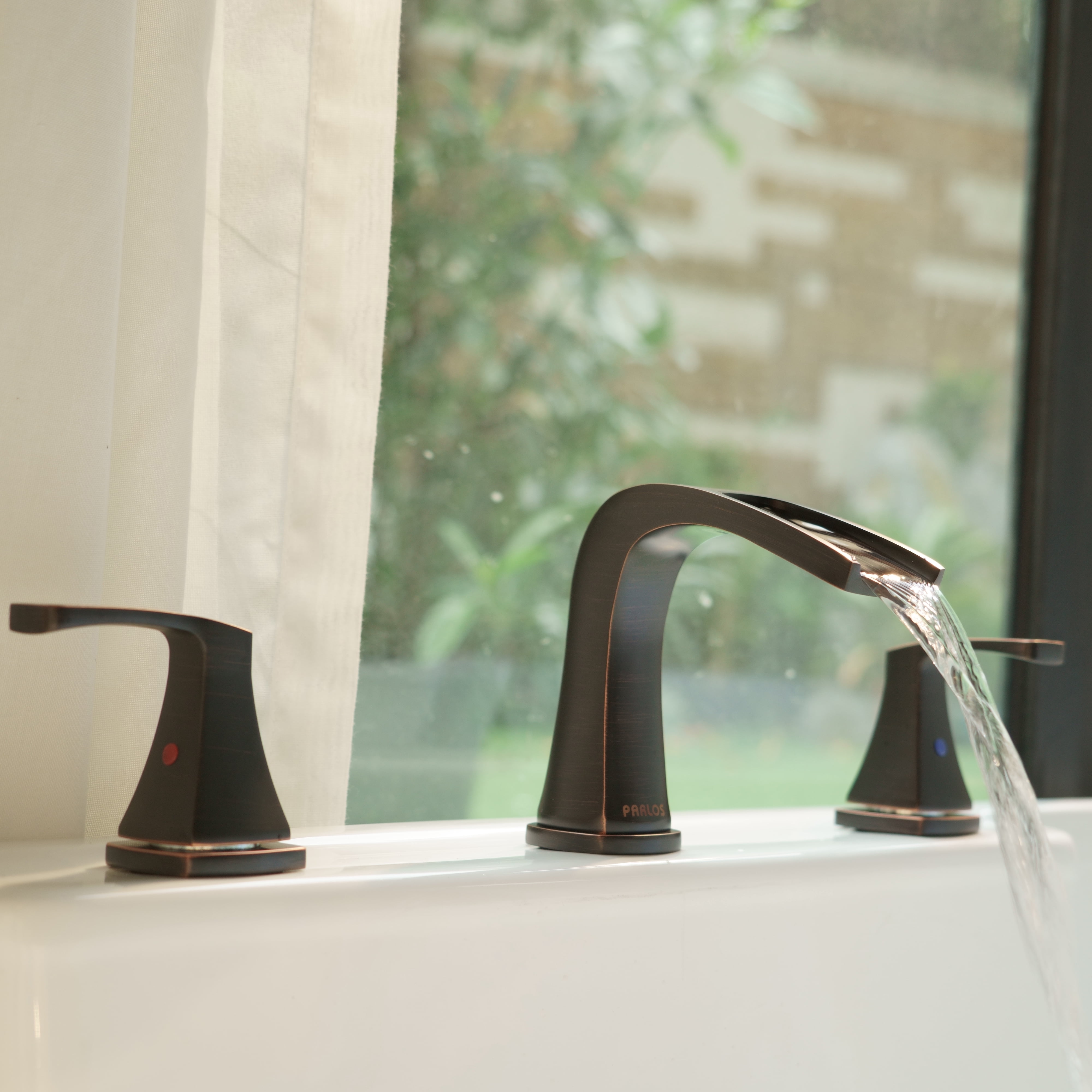 Parlos 2-Handle Widespread Waterfall Roman Bathtub with Hot & Cold Supply Lines, Oil Rubbed Bronze