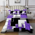 thumbnail image 1 of YST Purple Black Grey Queen Quilt Set For Girls,Geometric Sequins Coverlet Set Abstract Grids Bedspread Set Geometry Square Checkered Bed Set Soft Lightweight For All Season, 1 of 5