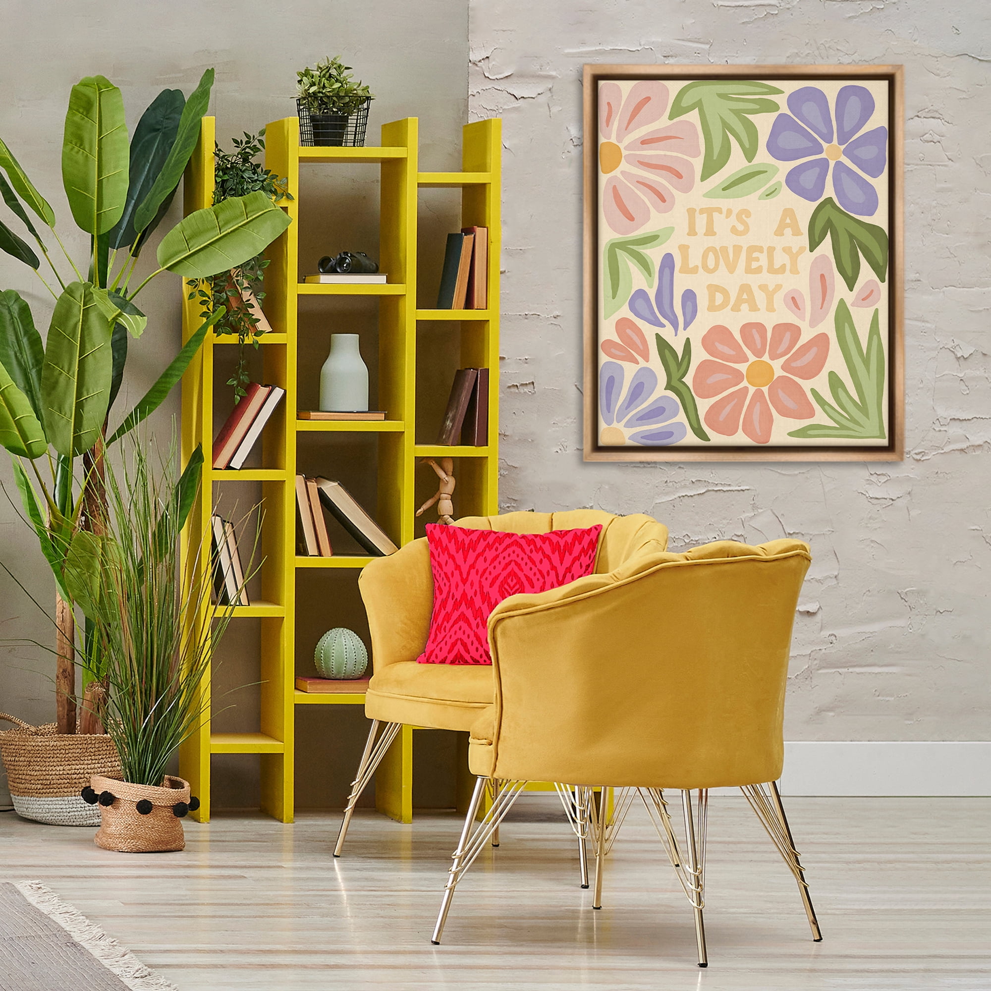 Stupell Industries Lovely Day with Florals Plants & Flowers Painting Brown Floater Framed Canvas Art Print Wall Art, 25 x 31