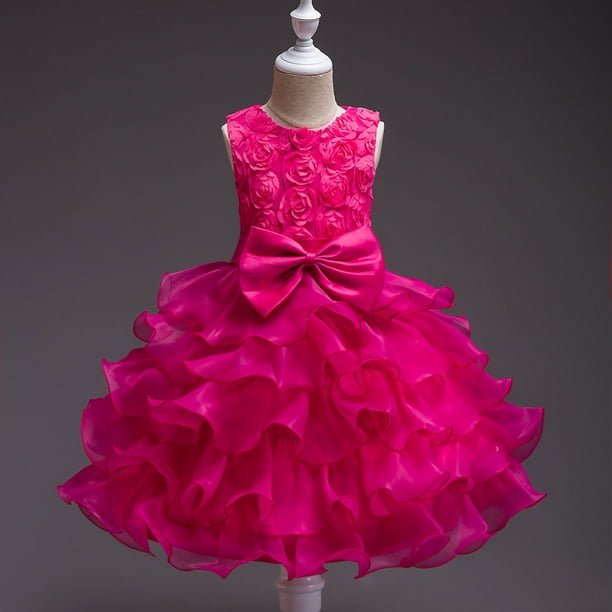 Vestido de novia para niña Vestido grande para niña Vestido de princesa rosa para niña de las flores
