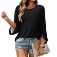 thumbnail image 6 of Qwertyu Womens Top 3/4 Sleeve T-shirts for Women Casual Crew Neck Three Quarter Length Sleeve Solid Fashion Loose Pullover Black S, 6 of 7
