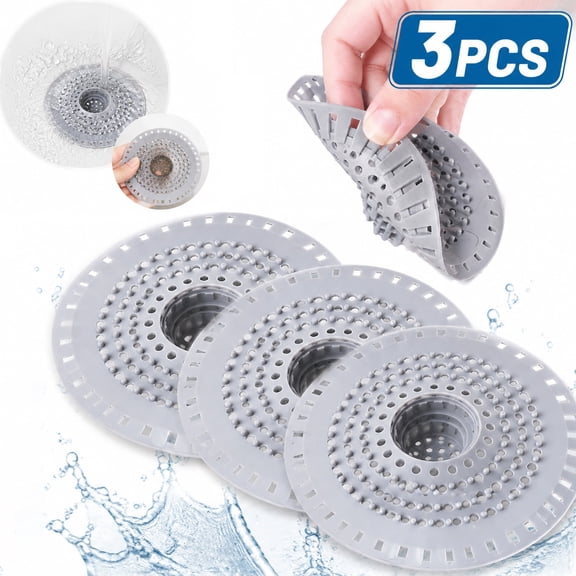 Emlimny 3PCS Bathtub Drain Hair Catcher, Silicone Tub Hair Catcher Drain Protector Strainer, Collapsible Shower Hair Drain Catcher Strainer for 1.48'' to 1.75'' Regular Drains