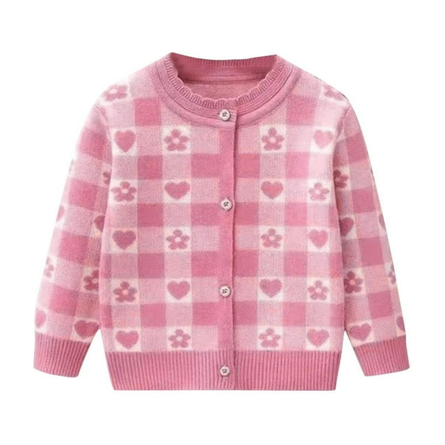 Penkiiy Girl's Colorblock Floral Print V Neck Button Down Cardigans Long Sleeve Cute Tops 2 Years Pink