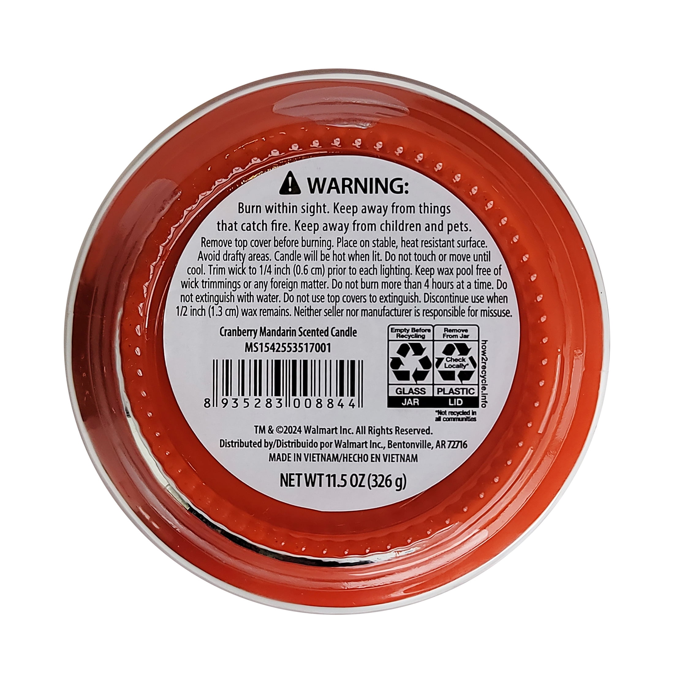 Mainstays 3-Wick Glass Jar Candle, Cranberry Mandarin, Coral Red, 11.5 oz