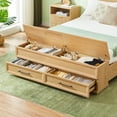 thumbnail image 4 of Mid-Century Modern Oak Wood Frame Queen Size Platform Bed, Queen Wooden Platform Bed with Storage Bench & 2 Drawers, 4 of 6