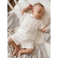 thumbnail image 6 of BemeyourBBs Toddler Baby Boys Summer Clothes Infant Baby Boys 2 Piece Summer Outfit Solid Color Eyelet Lapel Short Sleeve Button Down Shirt Top and Shorts 2Pcs Set, 6 of 9