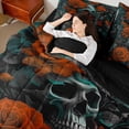thumbnail image 4 of Homewish Orange Rose Floral Twin Bedding Sets 7-Piece for Lover, Romantic Gothic Skull Bedding Comforter Set, Couple Anniversary Reversible Sheet Sets, Luxury Bedroom Decor, 4 of 7