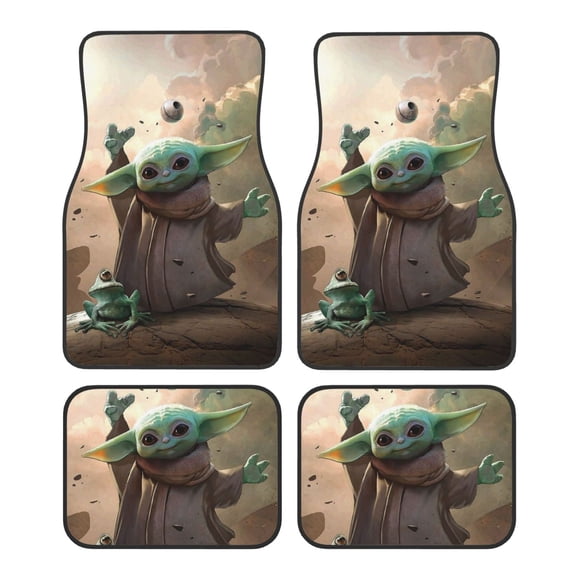 4 Piece Car Floor Protection Full Sets Ba-by Yoda Car Foot Mat Set Universal Fit for SUV, Sedans, Vans, Trucks