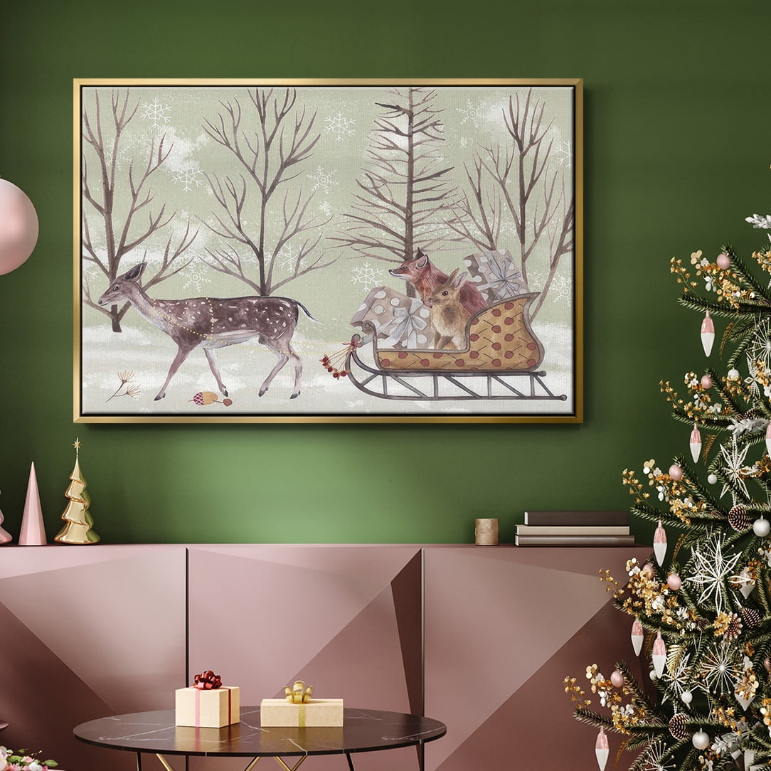 Christmas Time II - Framed Gallery Wrapped Holiday Canvas - 17 x 25 - Gold Frame