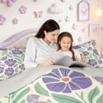 thumbnail image 5 of meiyoeat Purple Floral 7-Piece Twin Bedding For Girls,Cartoon Floral Print Bedding Comforter Set,Purple Cream,Light Gray Reversible, 5 of 7