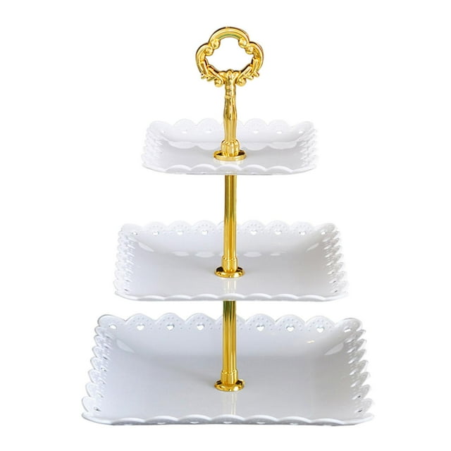 Soporte para cupcakes de 3 niveles, vajilla, plato para fruta, soporte para postres, bandeja para servir pasteles blanco