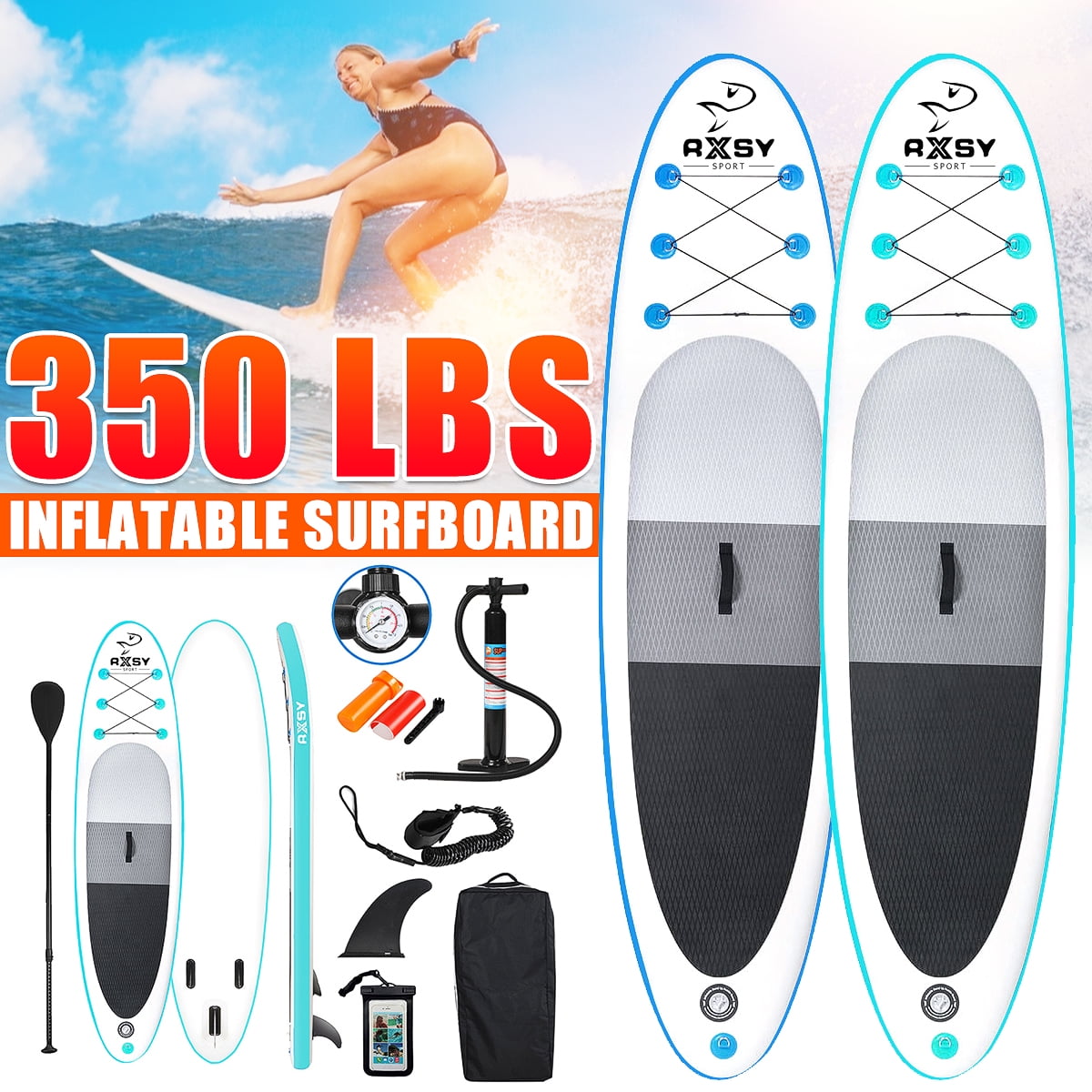 Surf Boards with Travel Backpack,Adjustable Paddle,Pump,Waterproof Bag,All Accessories for Youth & Adult & Kids Inflatable Stand Up Paddleboards 10.5ft x 33 x6 SUP Package