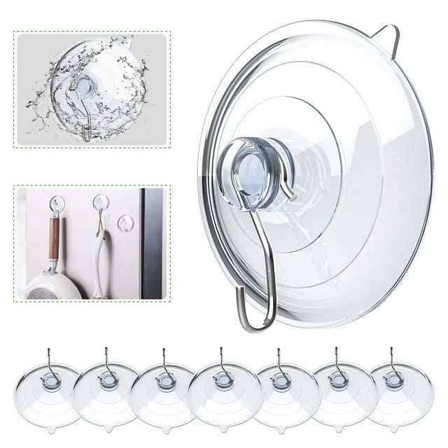 Ganchos de ventosa, ventosas transparentes con ganchos de metal, ventosa grande para cocina, baño, ducha, pared, ventana, puerta, paquete de 8