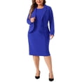 thumbnail image 1 of Conjuntos de trajes de talla grande Agnes Orinda para mujeres, dos piezas, chaquetas y vestido sin mangas, conjuntos de trajes de negocios informales 4X azul real, 1 of 6