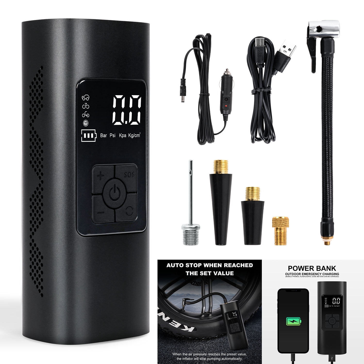 Addmotor Electric Bike Pump, Air Compressor Tire Inflator, Electric Tire Pump with Digital