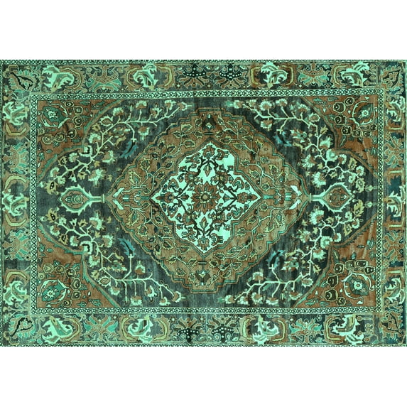 Ahgly Company Indoor Rectangle Persian Turquoise Blue Traditional Area Rugs, 8' x 10'