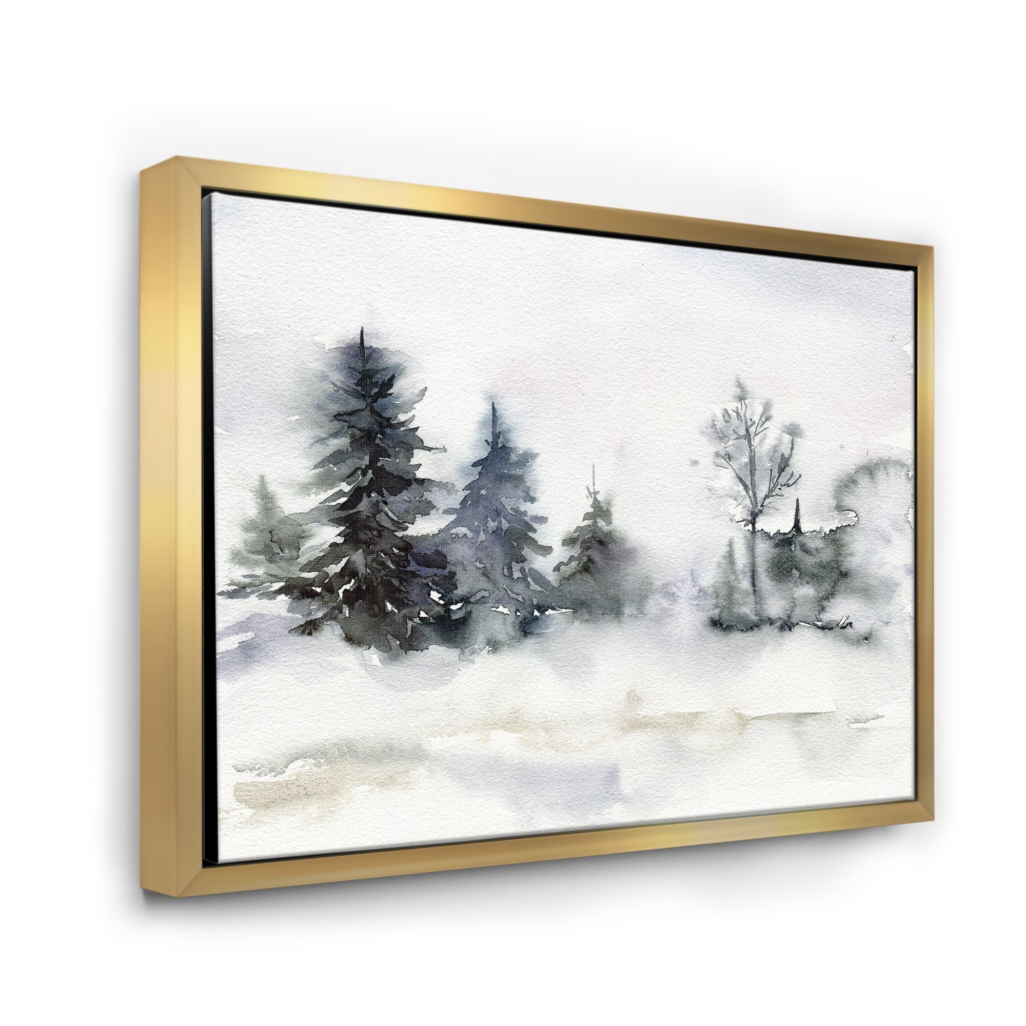 Designart 'Christmas Minimalistic Snow and Forest Landscape' Lake House Framed Canvas Wall Art Print