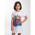 thumbnail image 3 of Girls Trendy Casual Short Sleeve Dress A-Line Sundress Smooth Weekend Outfit for Girls Age 5-13 Round Neck, 3 of 6