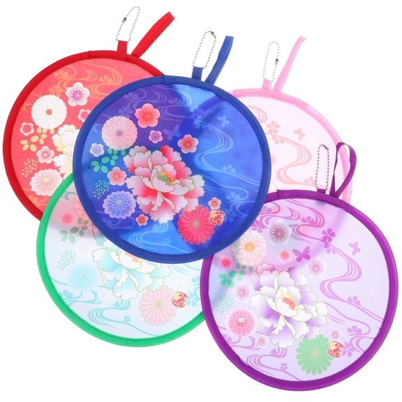 5 Pcs Portable Folding Fan Manual Fan Round Hand Fan Collapsible Fan Pocket Fan Round Purse