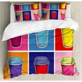 thumbnail image 1 of Coffee Queen Size Duvet Cover Set, Contemporary Modern Art Inspired Pop Art Design of Coffee Cups in Colorful Frames, Decorative 3 Piece Bedding Set with 2 Pillow Shams, Multicolor, by Ambesonne, 1 of 3