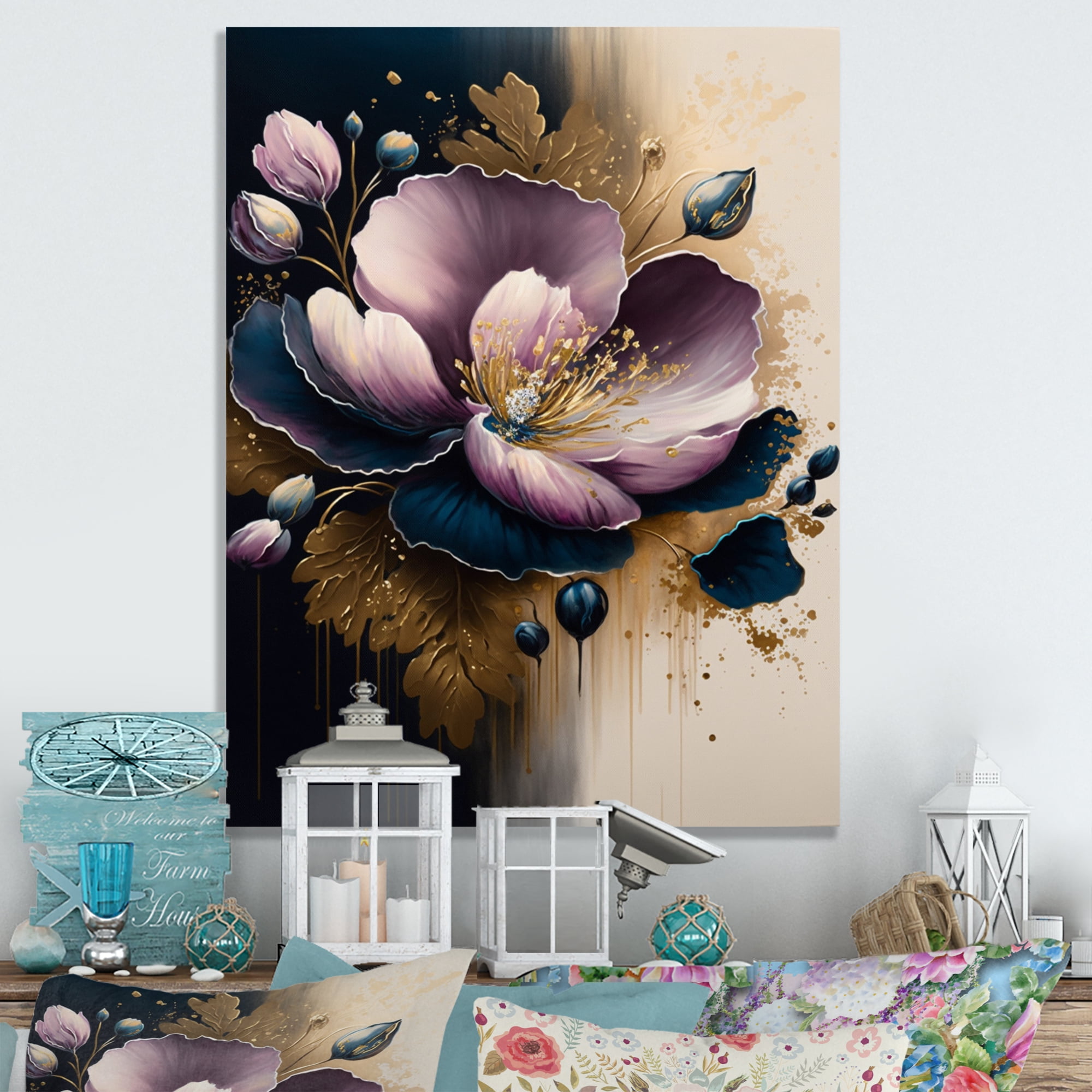 Designart Deep Pink And Blue Crocus Flower III Canvas Wall Art
