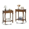 thumbnail image 2 of Wirrytor Side Tables for bedroom set of 2 with Charging Station, Wood Narrow Fluted Nightstand with Drawer and Open Storage Shelf ,End Table Solid Wood Legs for Living Room,Brown, 2 of 2
