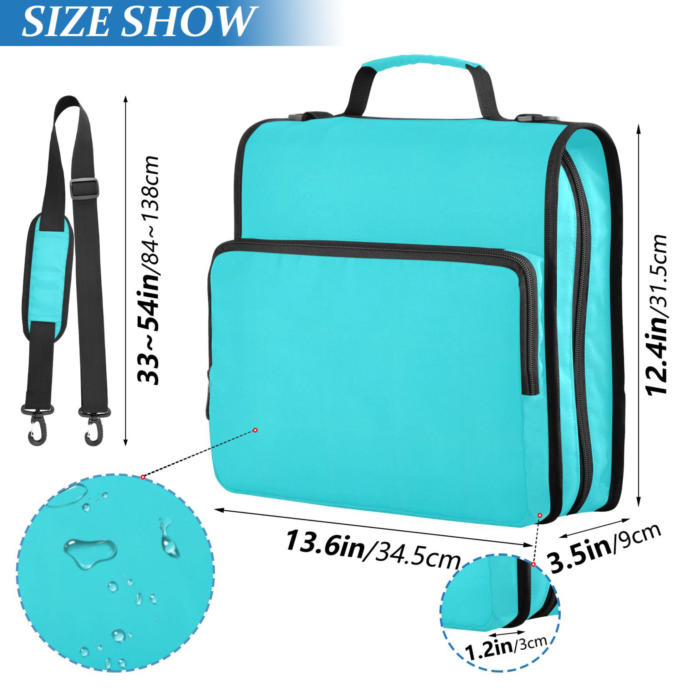 ALAZA Zipper Binder Turquoise 3 Ring Trapper Keeper File Folder Organizer Bag
