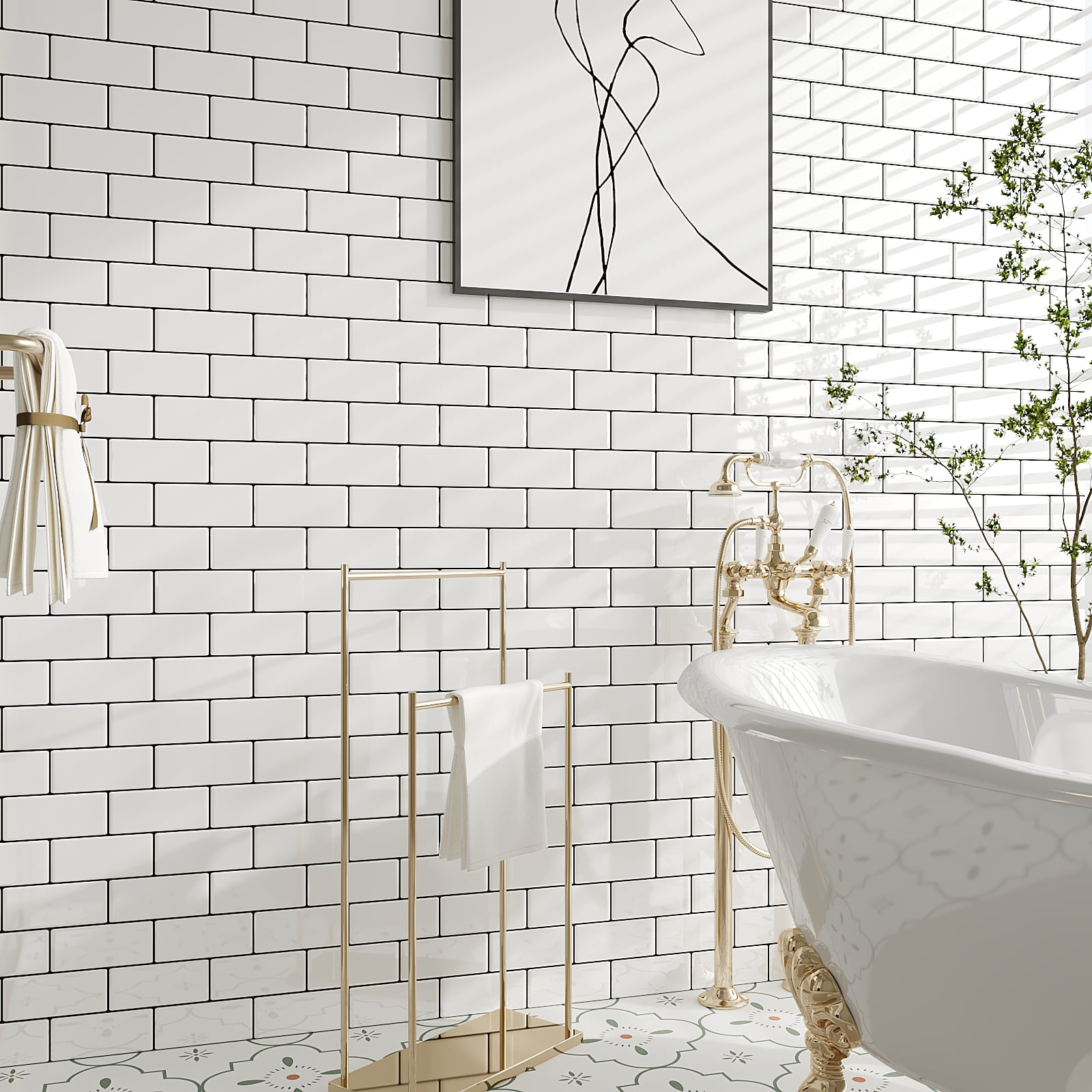 VEELIKE 6 Sheets White Subway Tiles Peel and Stick Backsplash Tiles for Kitchen Bathroom 12"x12" Waterproof Vinyl Wall Tiles Self Adhesive Wall Sticker Tile Faux White Brick Wall Panels