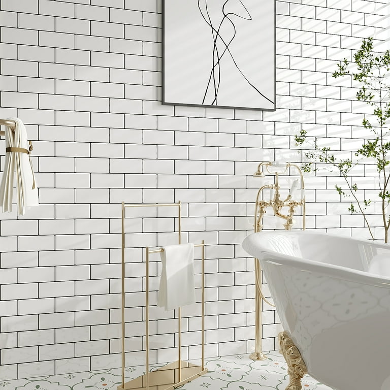 VEELIKE Self-Adhesive White Subway Brick Tiles, 12x12 Inches