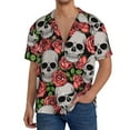 thumbnail image 3 of Disketp Men's Hawaiian Skull and Roses Print Shirts Button Down Holiday Beach Shirts-Medium, 3 of 7