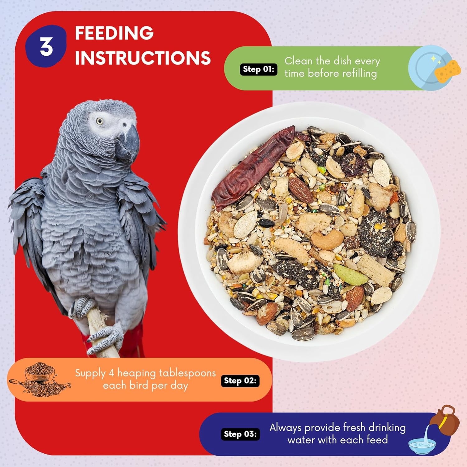 ABBA 1400 Premium Bird Food for African Greys, Senegals & Conures, Seed Blend with Whole Eggs, Fruits, Nuts, Vitamins & Minerals, 5 lb