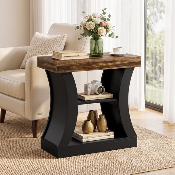 Finmind 23.6" End Table with Storage, 3-Tier Side Table, Modern Wooden Nightstand