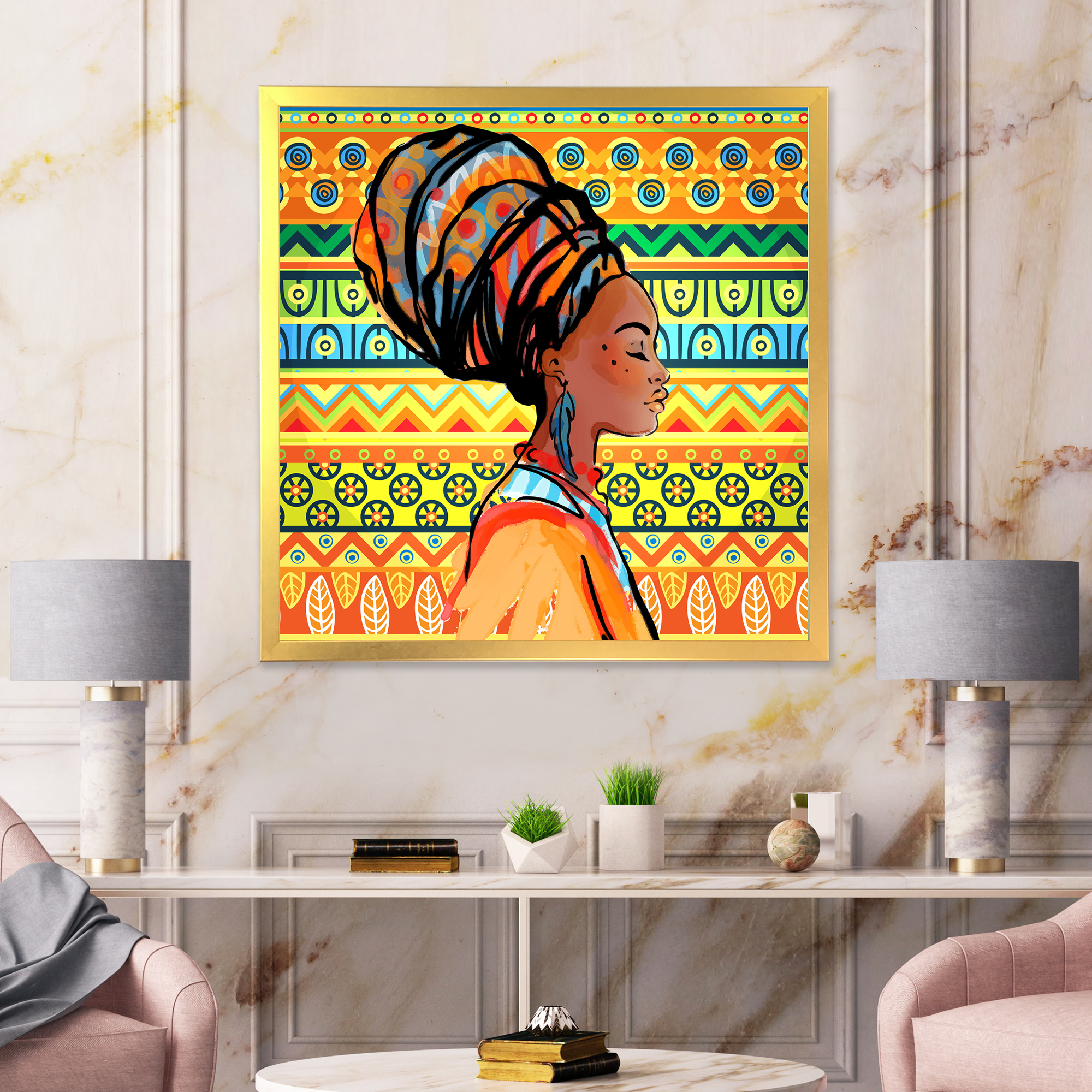 Designart 'African American Woman Portrait with Turban III' Modern Framed Art Print