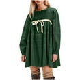 thumbnail image 6 of FRSASU Women Flowy Long Puff Sleeve Mini Dress Casual Cute Square Neck Lace Bow Tie A-line Pleated Babydoll Dresses Green, 6 of 9