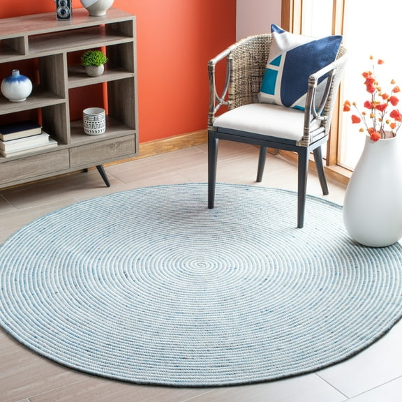 SAFAVIEH Braided Beuregard Solid Reversible Area Rug, Blue/Ivory, 4' x 4' Round