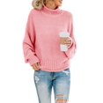 thumbnail image 1 of Jersey Saodimallsu para mujer, cuello alto, extragrande, de punto, rosa, 1 of 7
