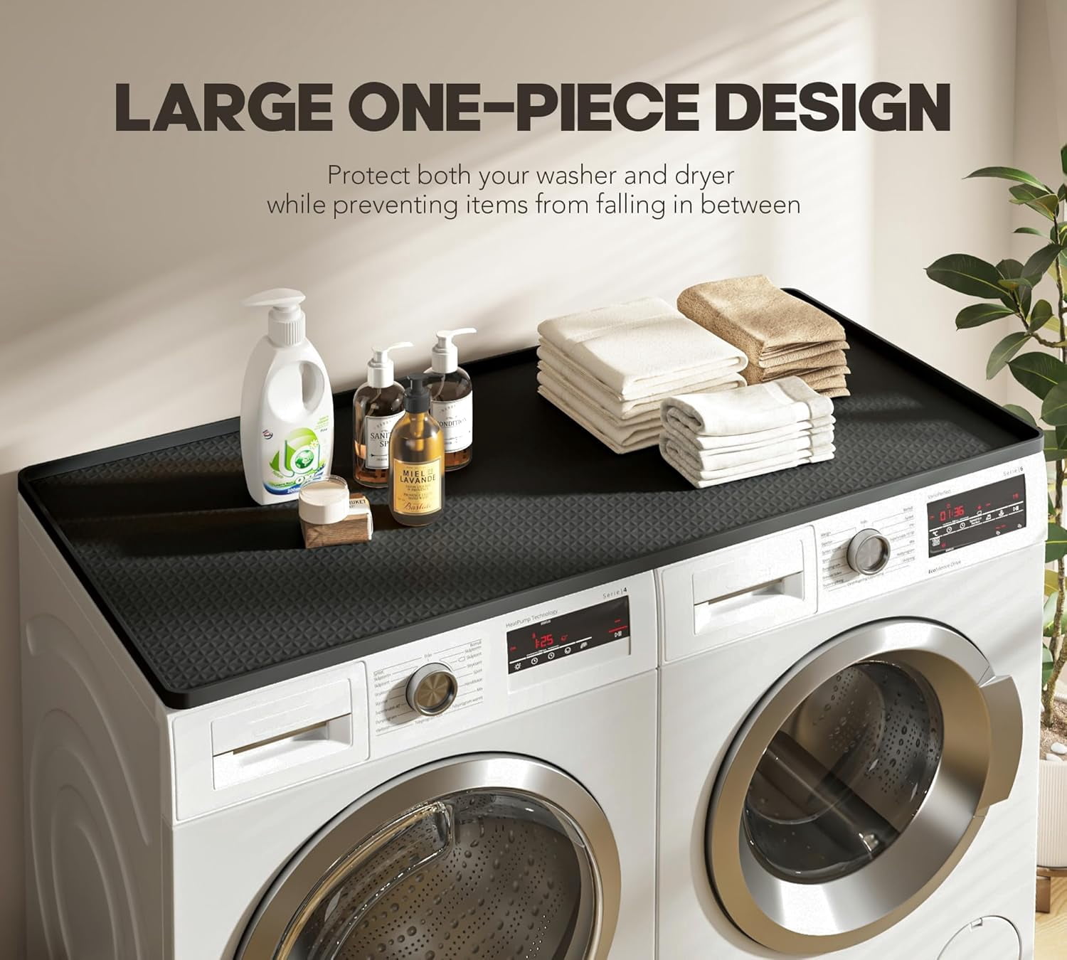 Washer Dryer Countertop, 54" x 27.5" Large Washer and Dryer Covers for The Top, Non-Slip Waterproof Silicone Dryer Top Protector Mat, Washer Dryer Topper for Laundry Room Kitchen Home（Black）